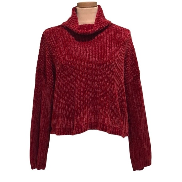 Blank NYC Sweater Size Medium Red Chenille Turtleneck Pullover - Picture 1 of 10